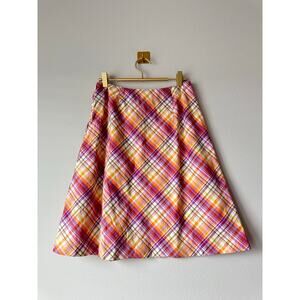 Vintage Y2K Plaid A-Line Skirt Cottagecore Preppy Cotton Midi Picnic Size 8